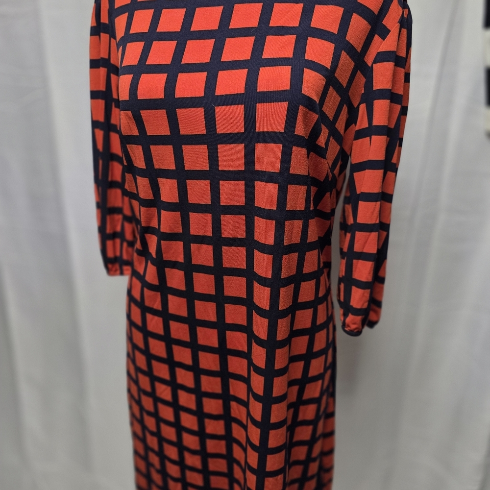 Enfocus Studio Red and Black Grid Long Sleeve Dress